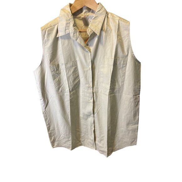 Basic Editions NWT Tan Brown Sleeveless Collared Buttoned Loose Fit Top Sz M - Picture 1 of 7